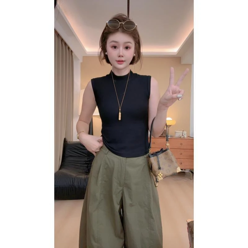 黑色半高领休闲修身型背心网红ins吊带内搭复古港风运动辣妹上衣