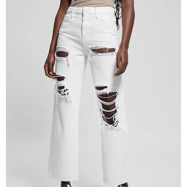 GUESS 春夏款90年代直筒修身破洞牛仔裤-W4YA1GD5EN0
