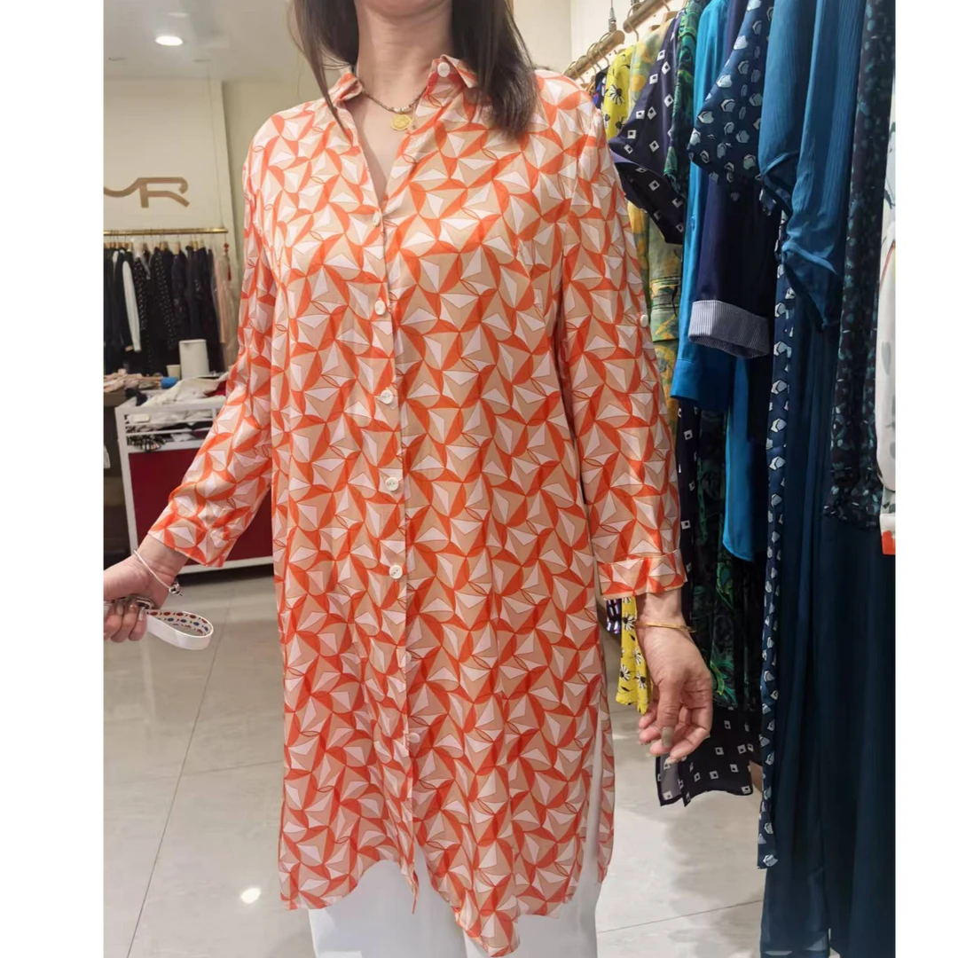 长袖印花连衣裙睡裙女款纯色翻领宽松旗袍女装东南亚风休闲