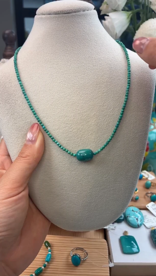 银S925镀金镶嵌绿松石项链1