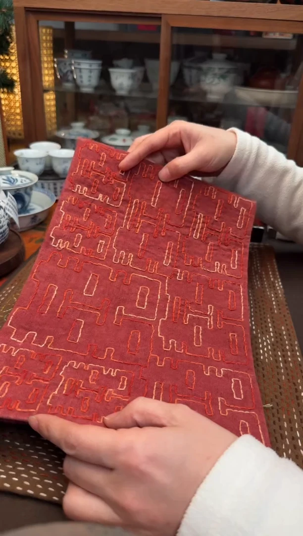 【闪购商品】织绣Cici手作刺子绣植物染柿染茶席-233