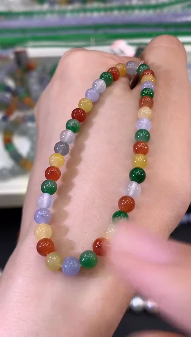 未镶嵌手串翡翠B260紫货有色差