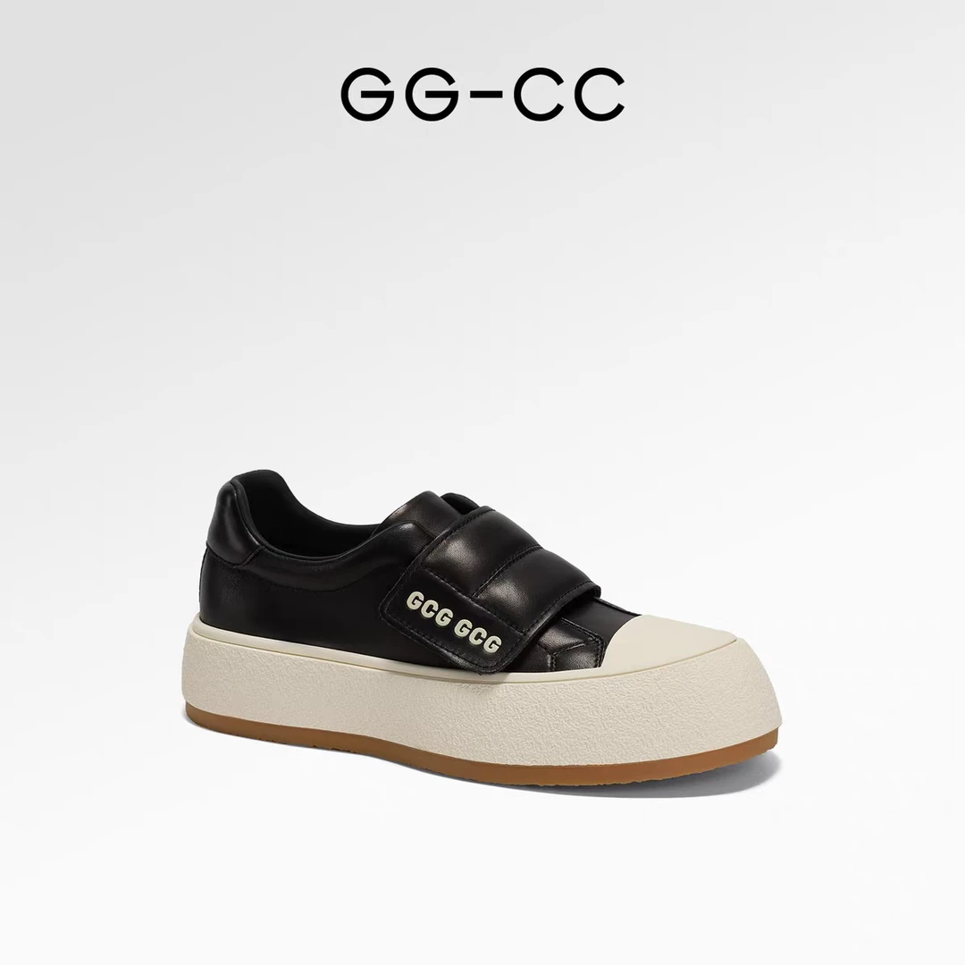 GG-CC【美高院校】2025年春季新款时尚真皮轻便板鞋女魔术贴休闲鞋