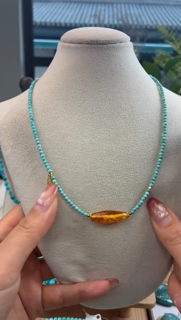 银S925镀金镶嵌绿松石项链1