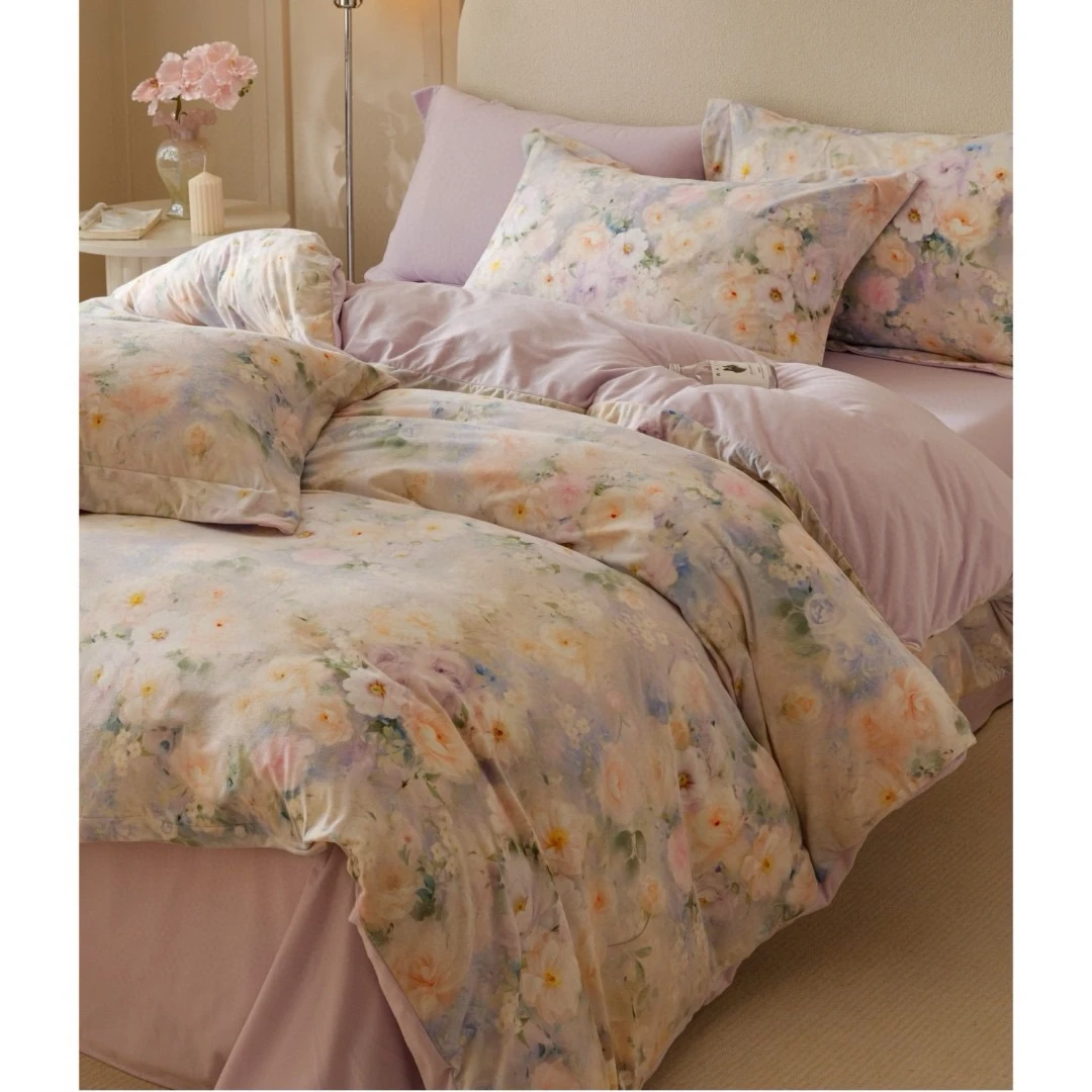 【专柜断码】羽零绒超柔轻奢田园风数码印花四件套-流光花语