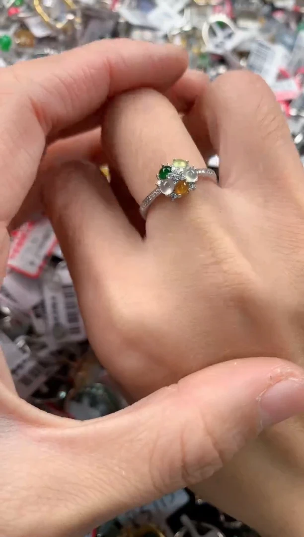 银S925镶嵌戒指翡翠5555----6