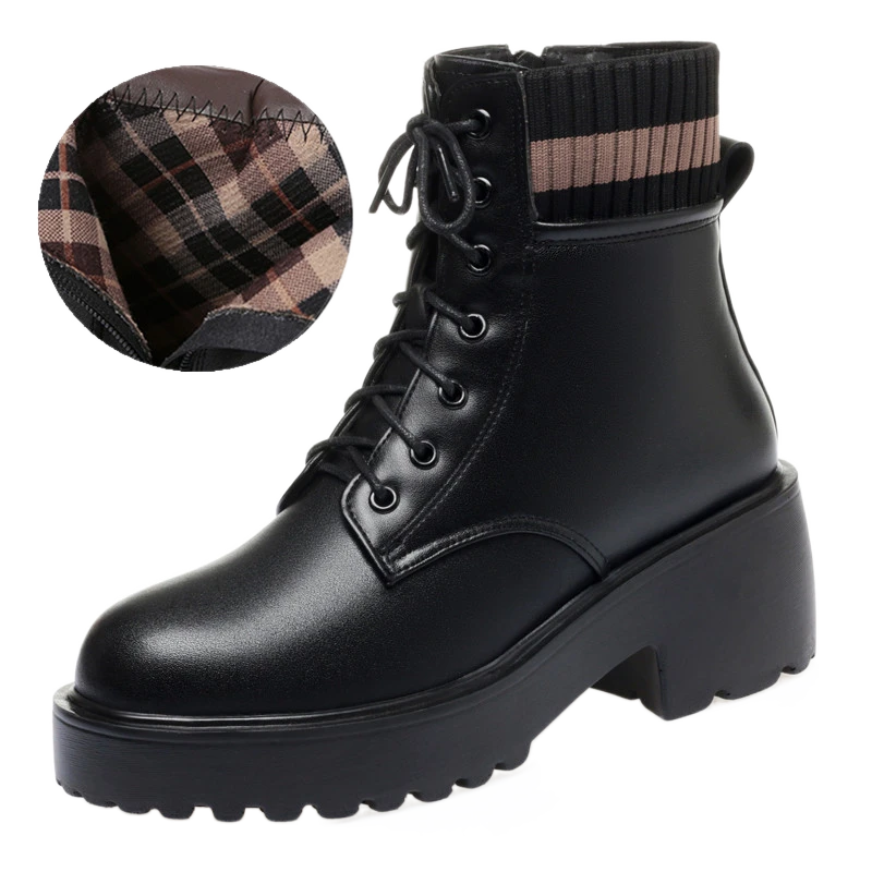 马丁靴女冬季新款加绒加厚底短靴真皮棉鞋羊毛舒适百搭单靴英伦风