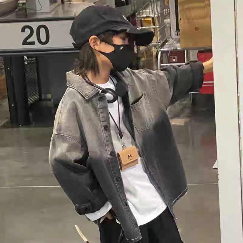 1062 男童牛仔衬衫痞帅港风渐变外套