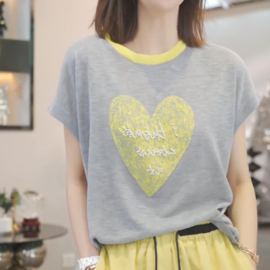 2025春夏新款时尚百搭休闲设计师上衣卡通图案休闲韩版短袖Tns