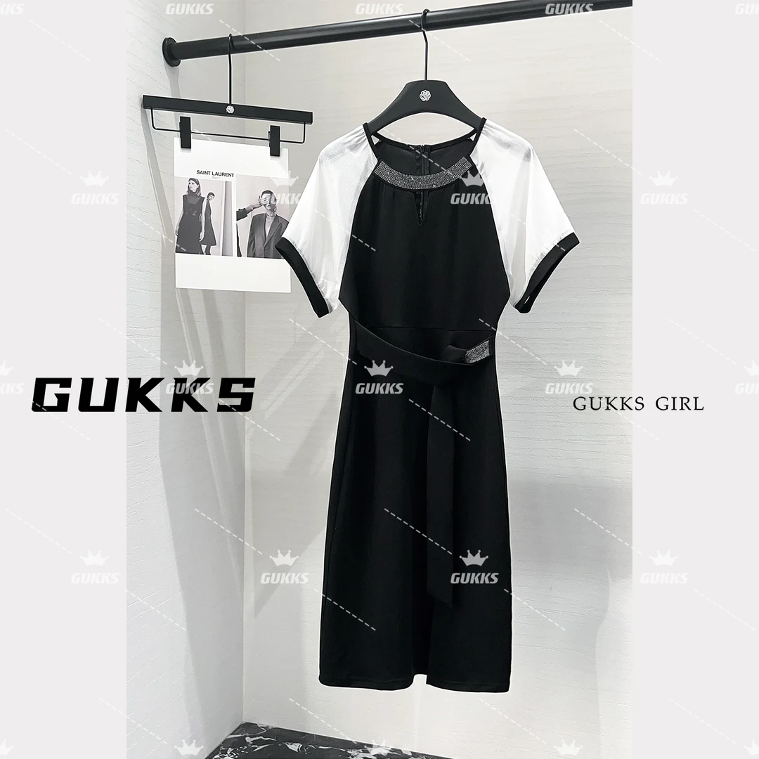 GUKKS夏季收腰显瘦条纹撞色小众吊带百搭长裙连衣裙GK057