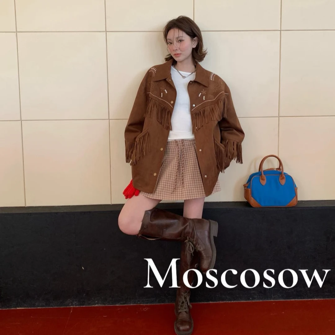 【XSY】冉yan-复古风仿麂皮流苏轻薄宽松羽绒服