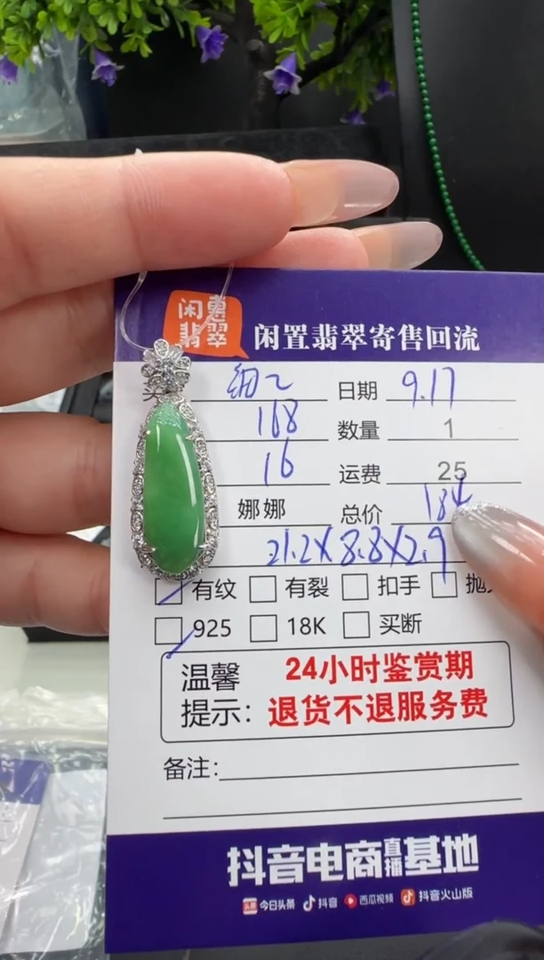 吊坠(不含链)银S925镶嵌翡翠细**诗翡翠吊坠