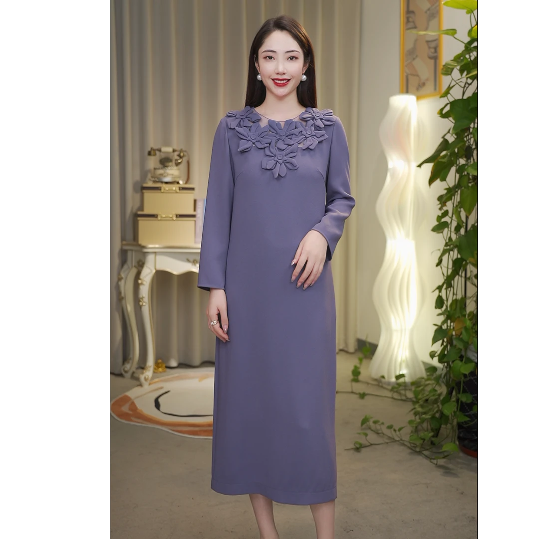 【七景超级太太】早春新款紫色时尚女士气质优雅连衣裙SL25010