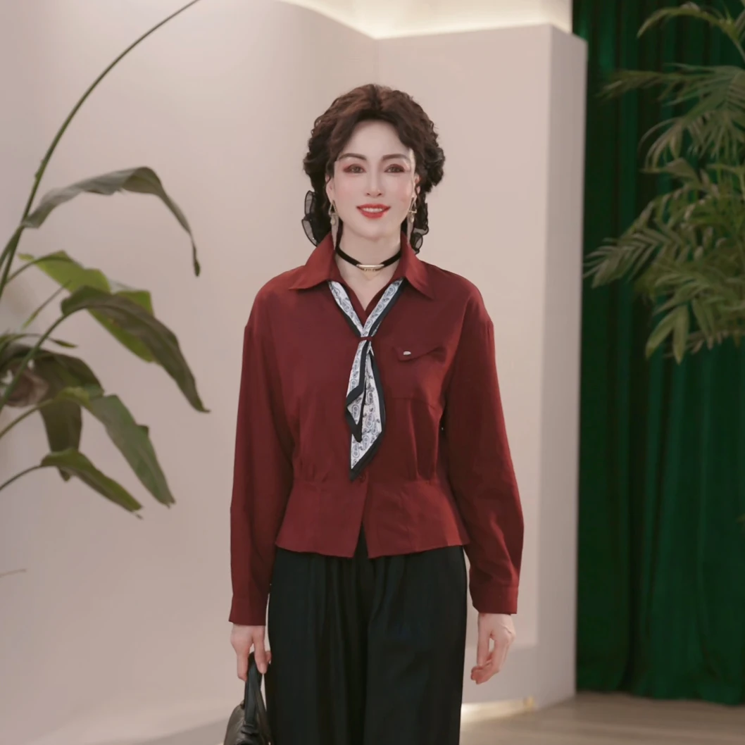 妈妈装秋装2025新款洋气上衣服气质小衫中年女装休闲时尚长袖衬衫