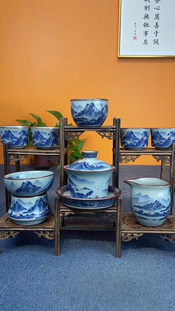 陶瓷景德镇釉下青花八件套