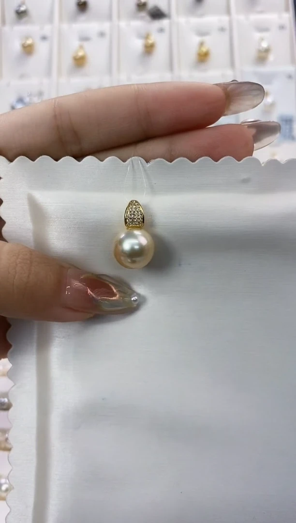吊坠(不含链)银S925镶嵌海水珍珠12-13金珠吊坠