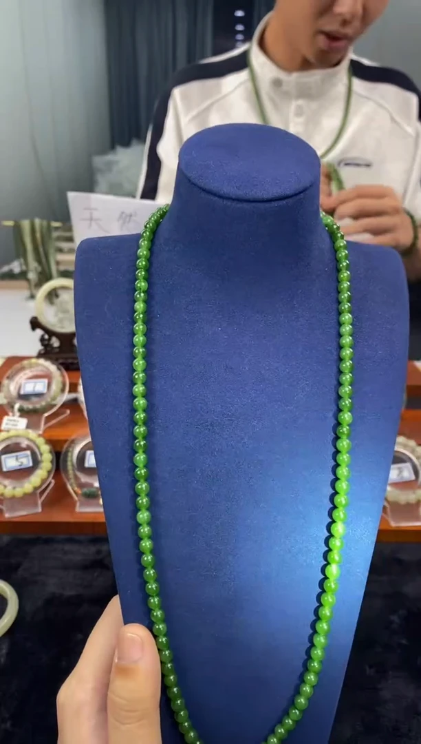和田玉未镶嵌项链俄罗斯碧玉58颗珠子卡6mm项链一件