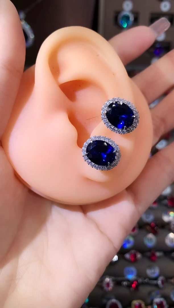 耳饰蓝宝石银S925镶嵌810