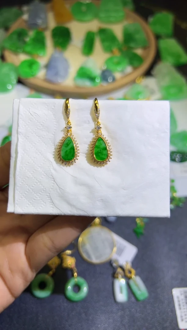 【闪购商品】翡翠耳饰银S925镶嵌Q缅料A货翡翠/支持复检/一件