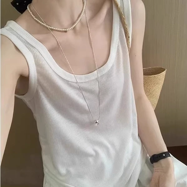 白色吊带背心女2025夏季流行单品薄款外穿纯色宽松松弛感无袖上衣