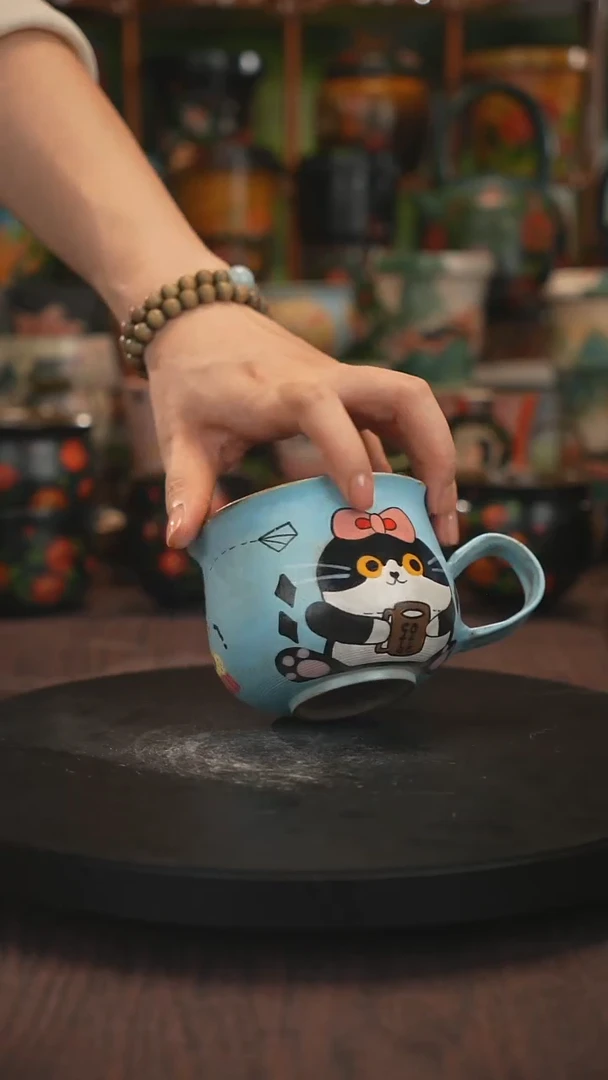 紫砂油画手绘釉下彩脏脏杯