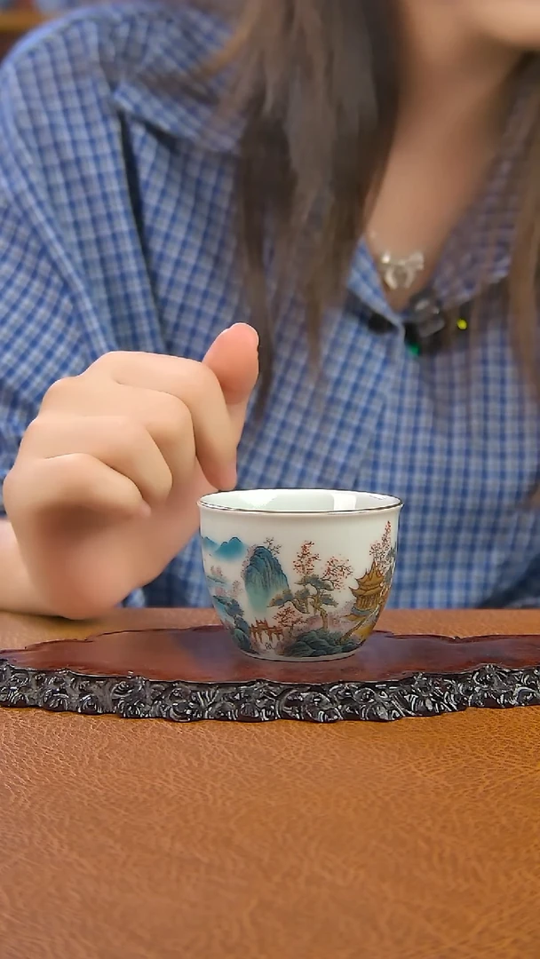 景德镇手工粉彩世外桃源小缸杯
