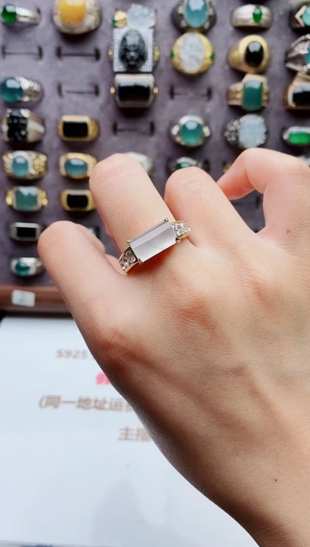 银S925镶嵌戒指翡翠姚*天然翡翠男戒