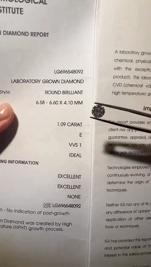 实验室培育钻石裸石未镶嵌LG8092 1.09ct