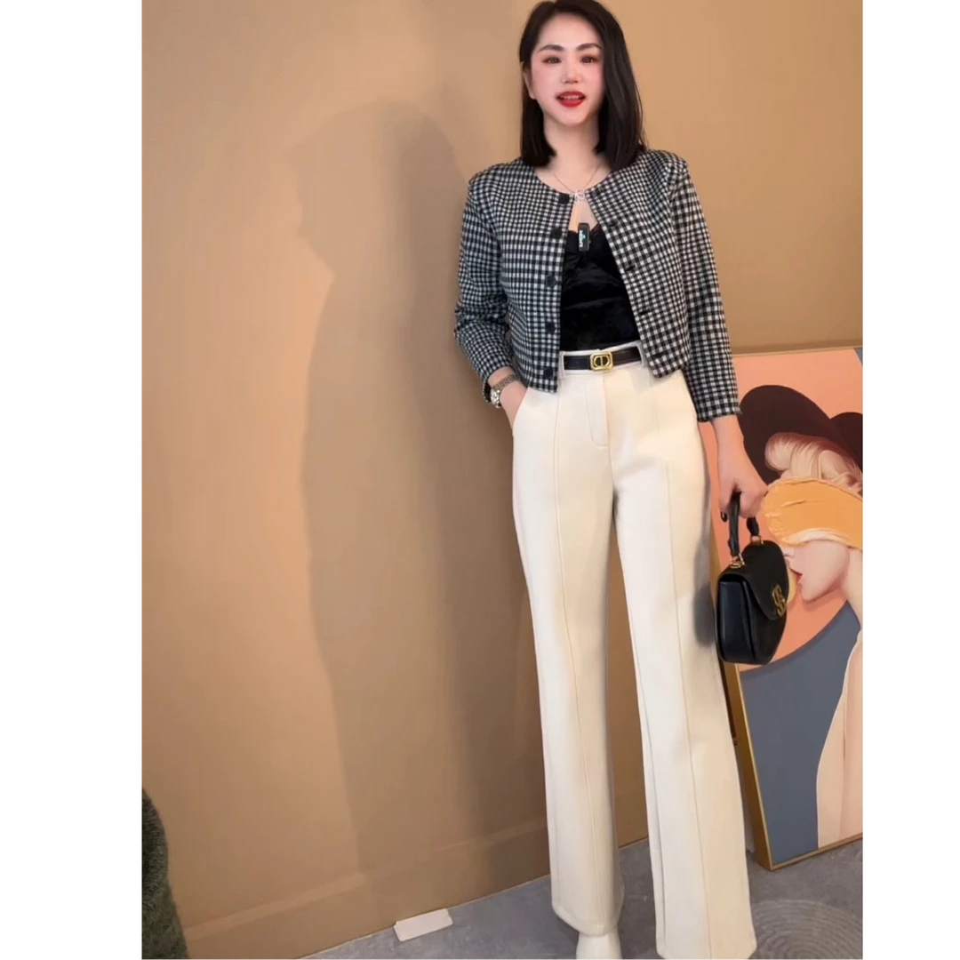 【工厂】时尚高腰加厚绵羊毛蚕丝直筒裤2927