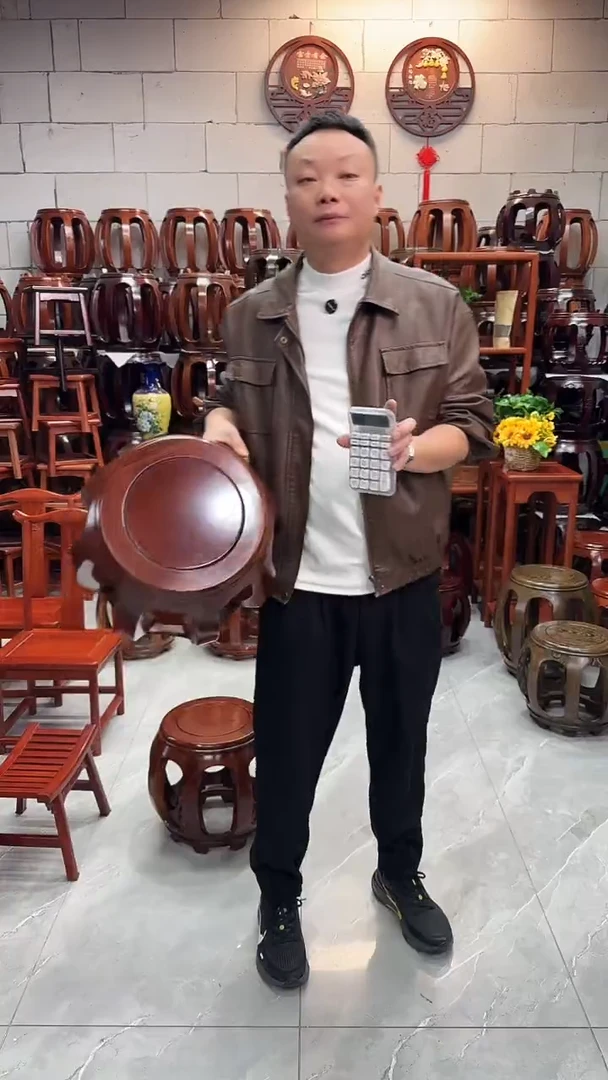花梨木类家具胡桃色大号鼓凳一对2条