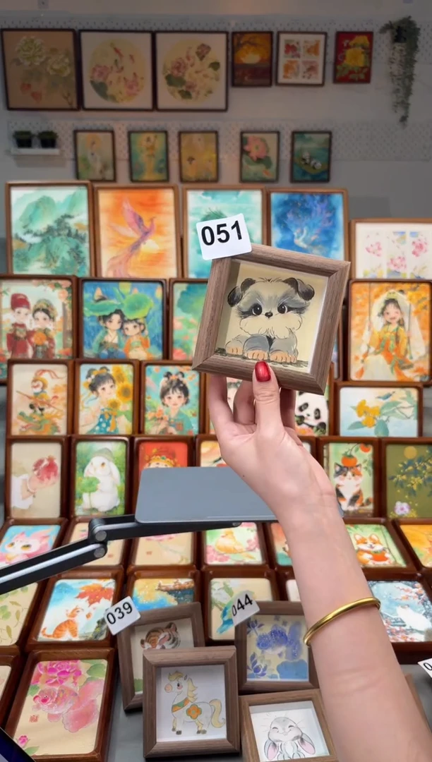 国画雪纳瑞051带框
