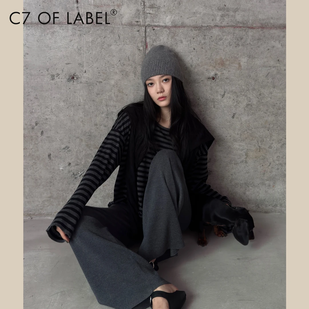 C7「弥香」山羊绒+羊毛 轻薄色织条纹慵懒纸片针织衫