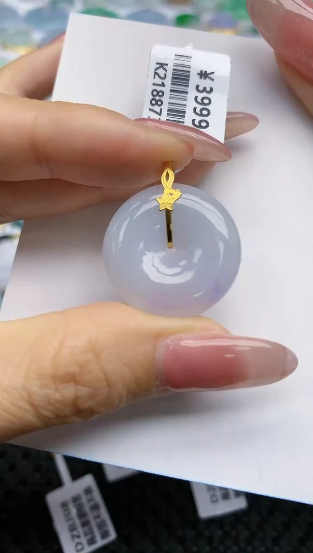 【闪购商品】翡翠挂件18K金镶嵌天然翡翠A货