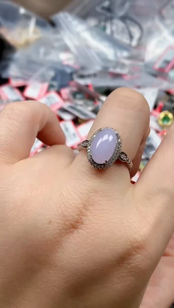 银S925镶嵌戒指翡翠天然A货缅甸翡翠