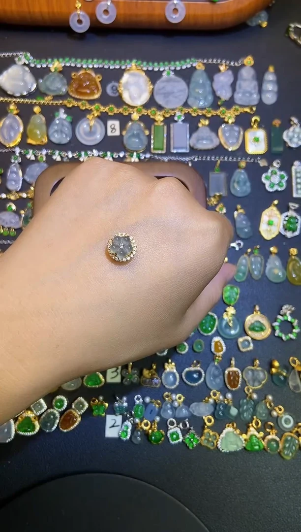 翡翠银S925镶嵌吊坠(不含链)天然A货翡翠