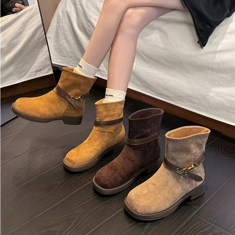 【二叔专属】靴子粗跟圆头时装靴复古短靴女鞋短靴ks1028