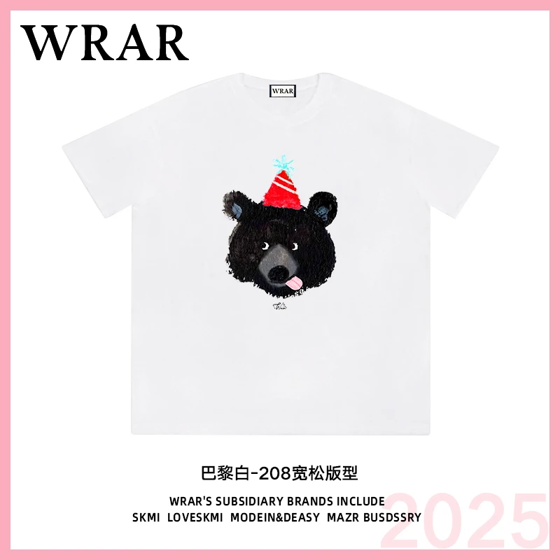 【圣诞狗熊】新品潮流夏季透气宽松T恤白色休闲情侣春夏个性印花