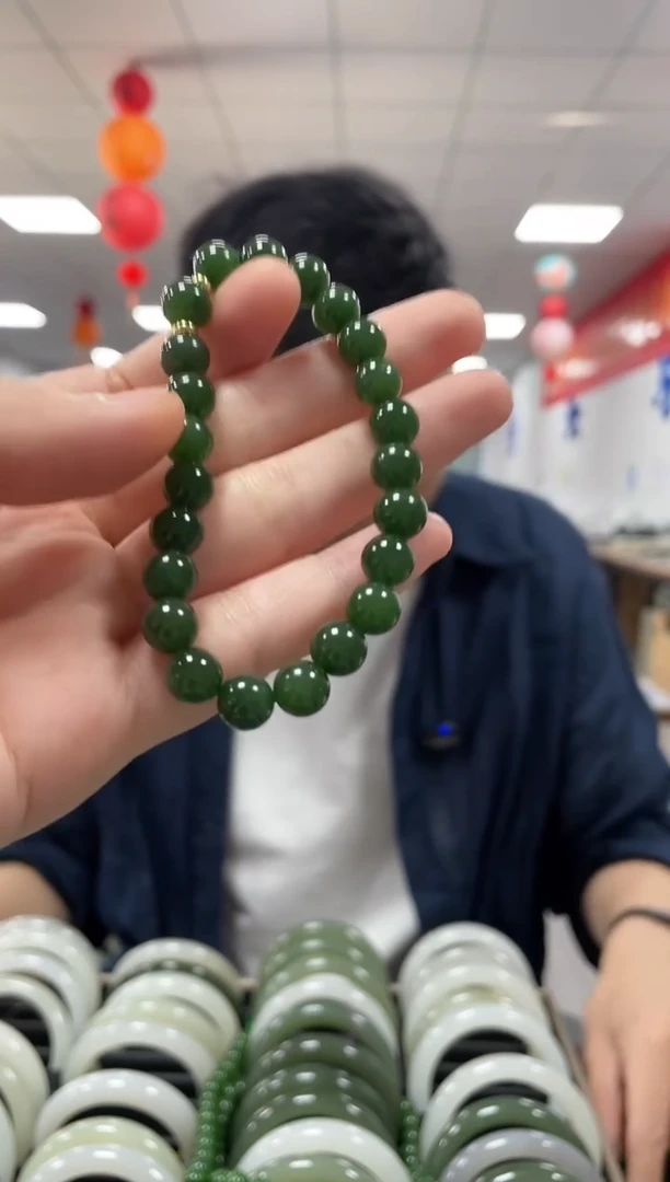 手链未镶嵌和田玉高品碧玉菠菜绿卡8手串一条