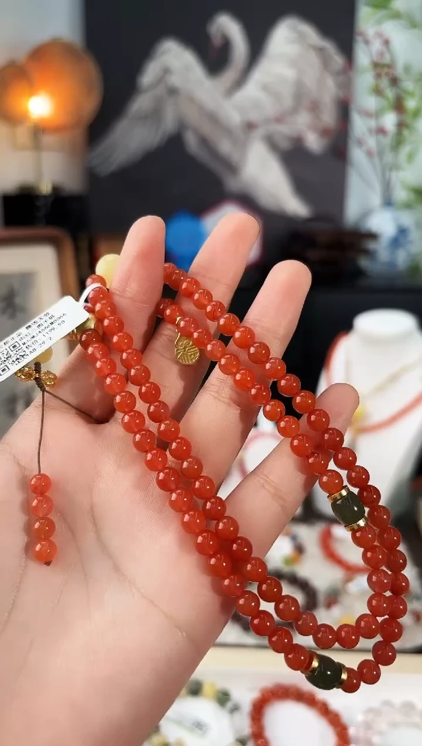 银S925镶嵌手链南红玛瑙MJJMJ4666南红三圈手链多样性发一