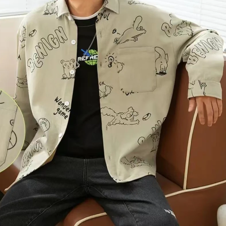 4194男女同款潮牌休闲卡通涂鸦长袖衬衫10-7621105103