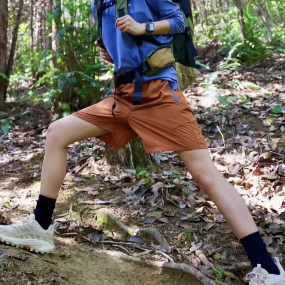 山系户外透气防泼水凉感冰皮短裤男女同款运动休闲薄款速干五分裤