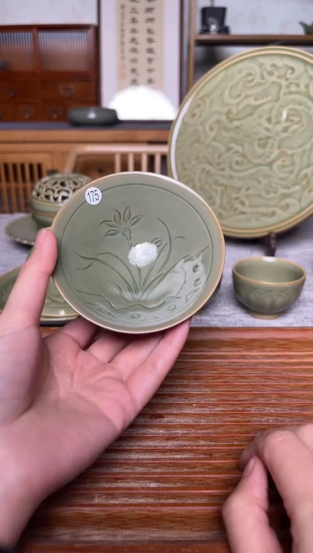 瓷器175耀州窑纯手工斗笠盏  微瑕