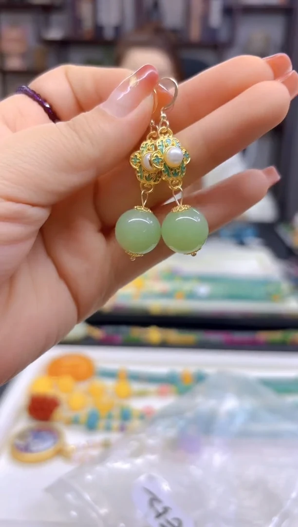 【闪购商品】和田玉耳饰14K金镶嵌耳饰E52