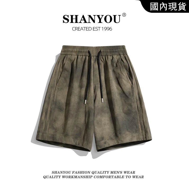 夏季薄款冰感复古短裤男生美式简约休闲宽松百搭运动直筒五分短裤