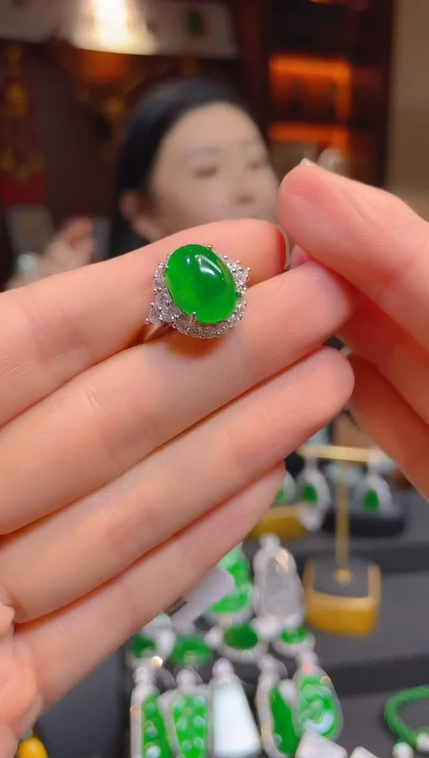 【闪购商品】翡翠戒指银S925镶嵌117451天然A货翡翠戒指