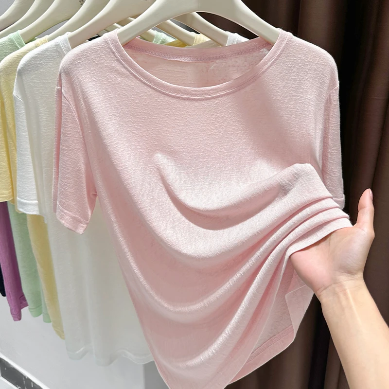 雪花棉冰丝短袖t恤女薄款软糯打底衫夏季新款凉感宽松显瘦上衣