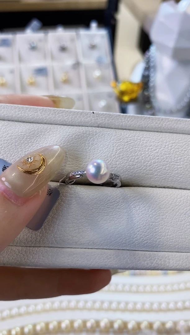 银S925镶嵌戒指海水珍珠7-7.5Akoya海水珍珠戒指