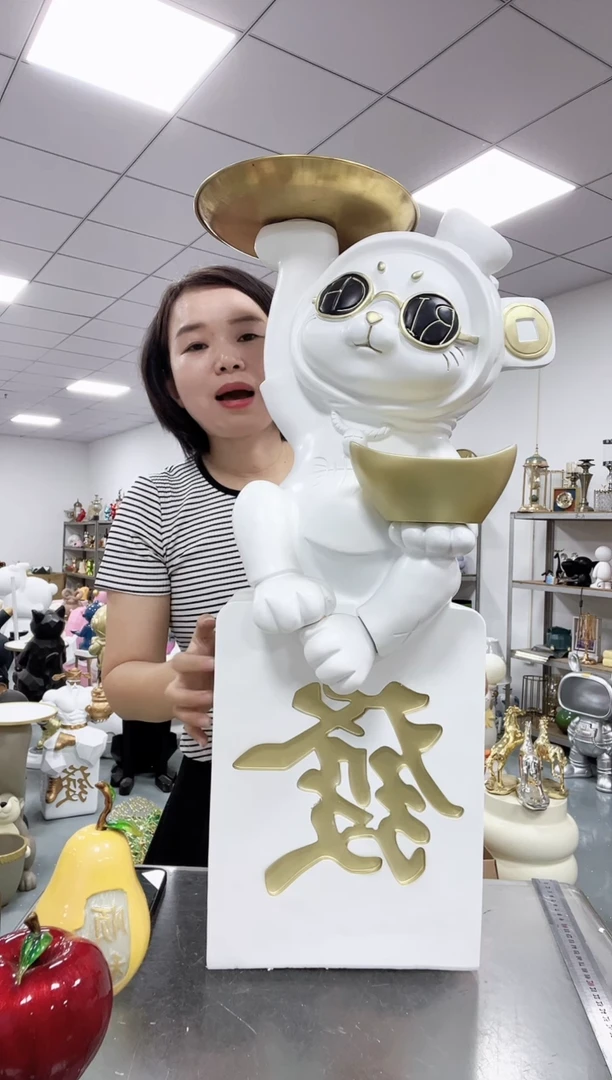 悦美发财猫落地摆件-金色