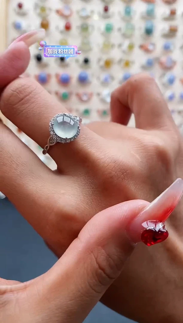 【闪购商品】翡翠戒指银S925镶嵌缅甸天然A货翡翠222 2+4