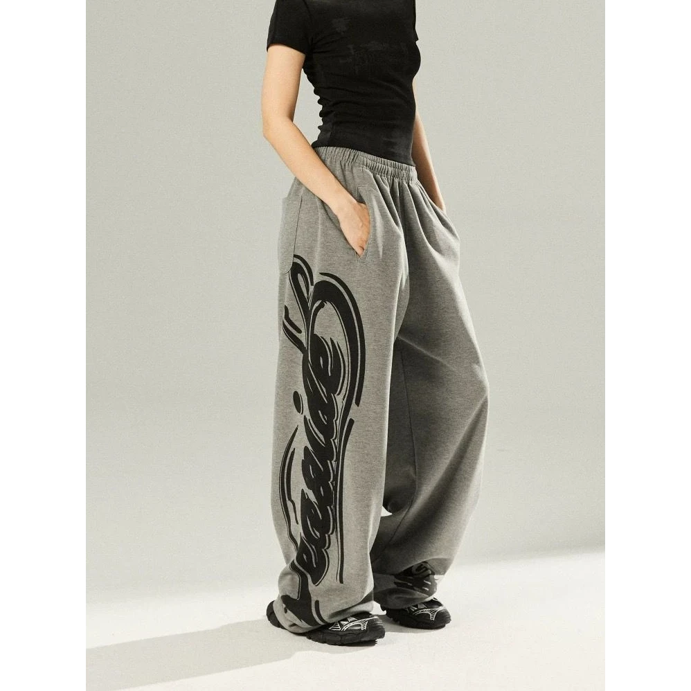 美式复古街舞潮牌阔腿春秋新款休闲运动裤爵士舞裤子跳舞卫裤女